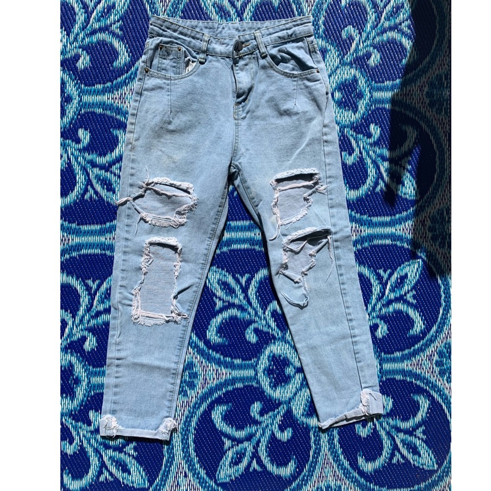 High-Waisted Distressed Mom Jeans